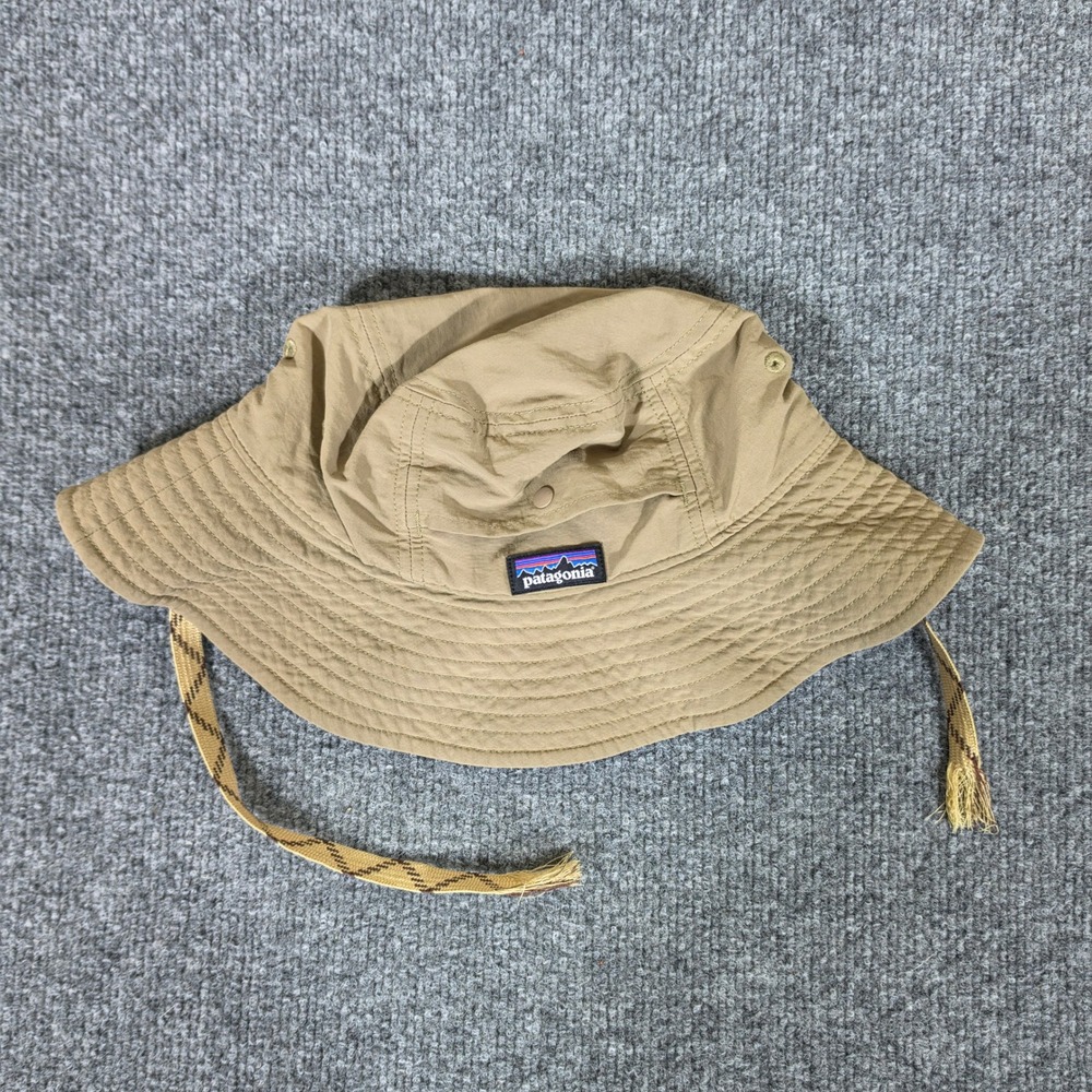 Patagonia Khaki Nylon Sun Bucket Hat Small Chin Strap Packable Tan Gorpcore Flaw